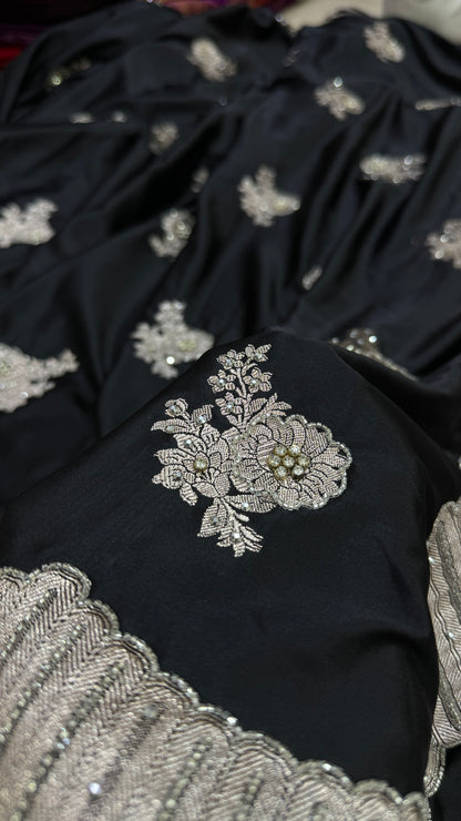 Beautiful Black Mashru Silk with Ari and stone work