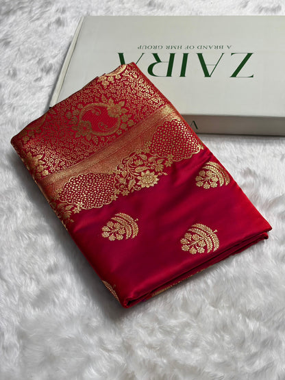 Reddish Magenta Unique Boota Pattern Satin Katan Silk Saree SK70