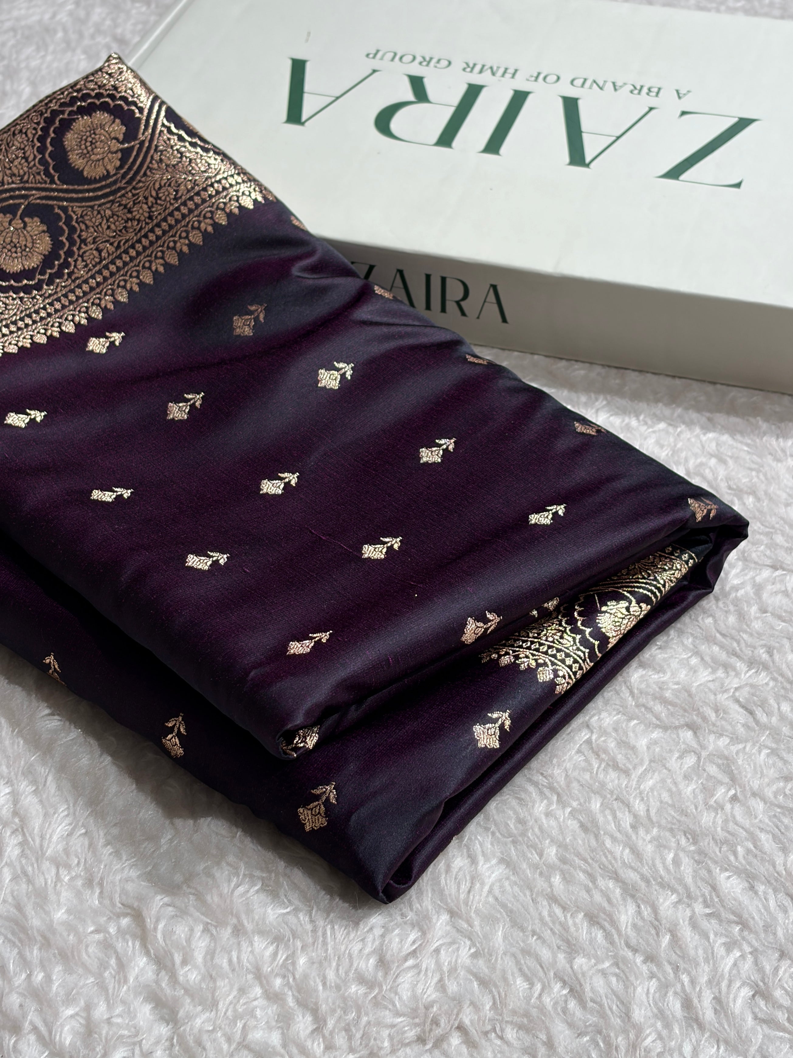 Dark Wine Booti Pattern Satin Katan Silk Saree SK54