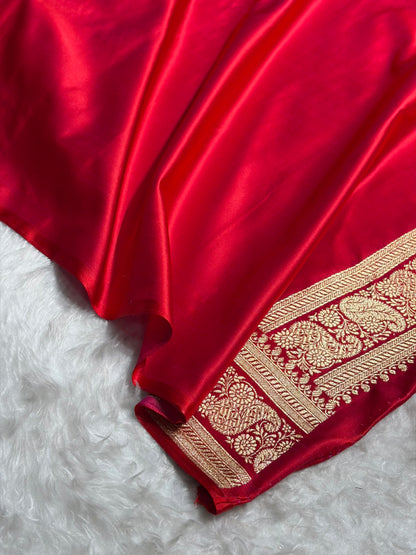 Banarasi Satin Katan Saree With Unique Boota in Red Shades SK92