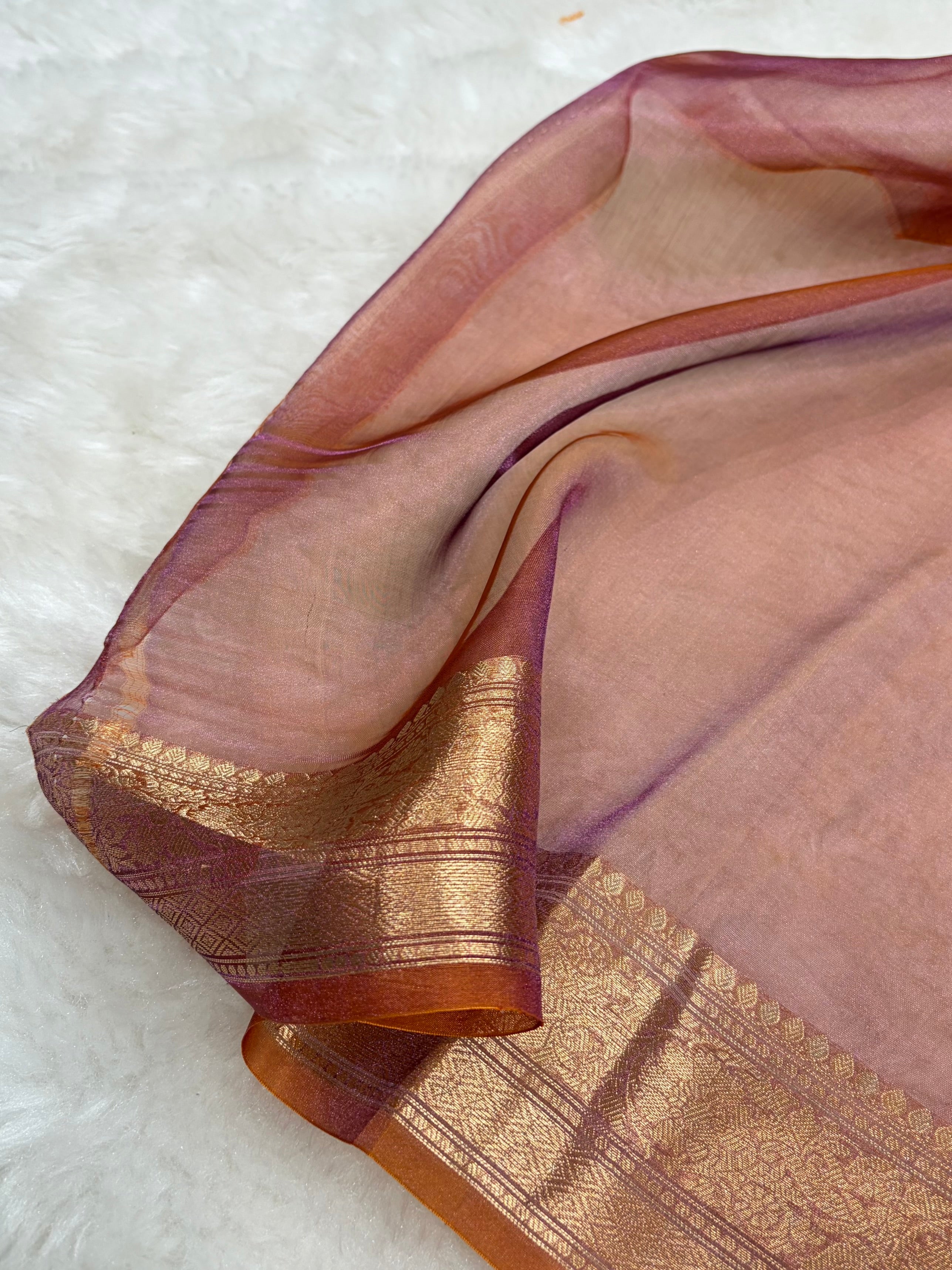 Cross Baby Peach Shades Boota Pure Tissue Silk Saree PT-21