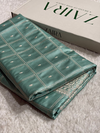 Sea Green Shades Banarasi With Floral Border Mashru Silk Saree MSM-124