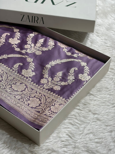Lavender Shades Banarasi With Floral Jaal Pattern Mashru Silk Saree MSM-132