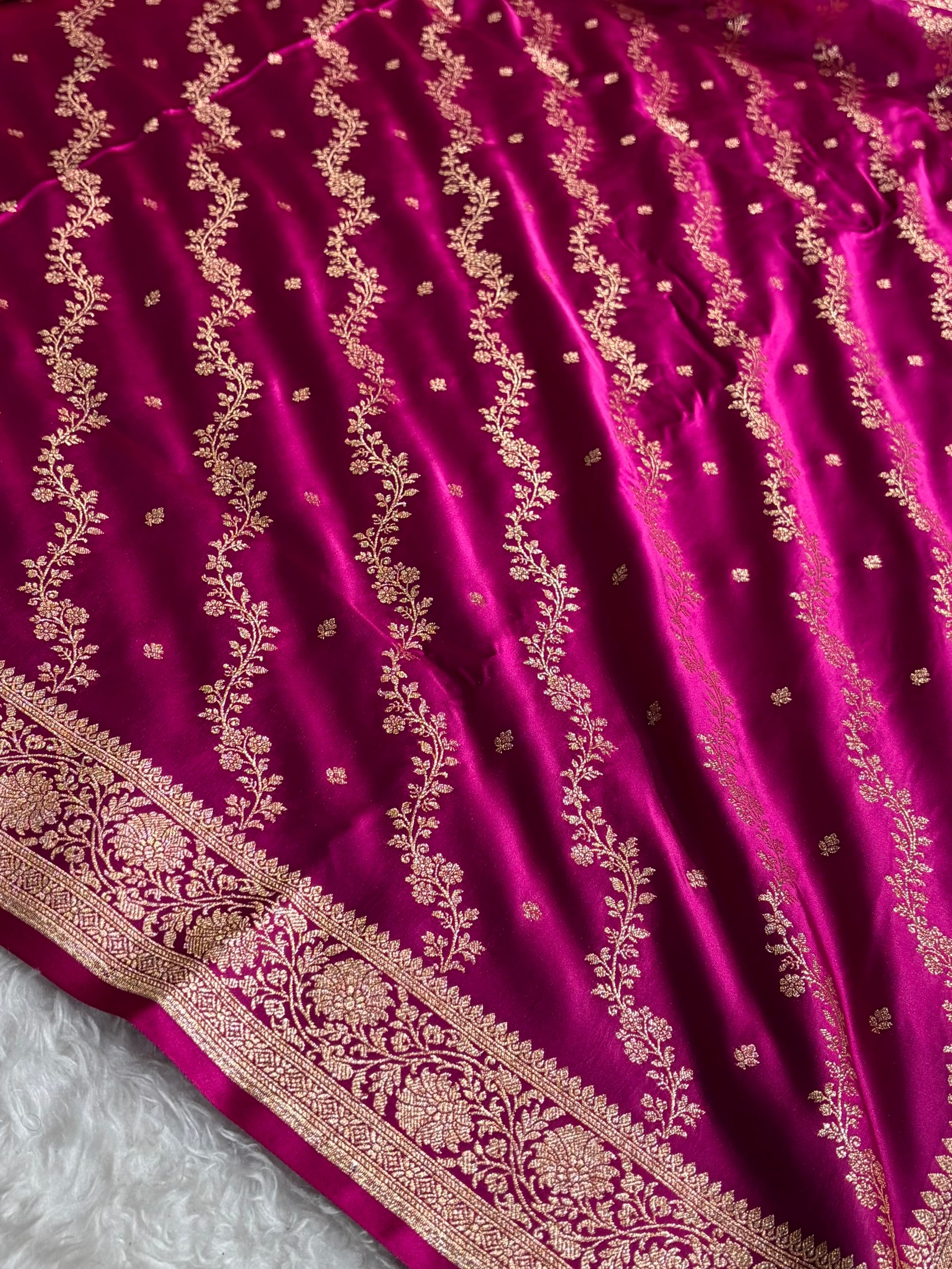 Banarasi Satin Katan Saree With Boota in Rani Shades SK108