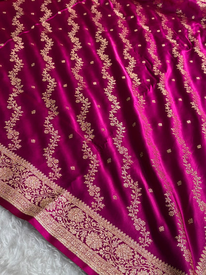 Banarasi Satin Katan Saree With Boota in Rani Shades SK108