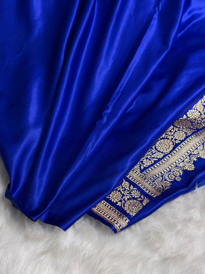 Royal Blue Booti Pattern Satin Katan Silk Saree SK49