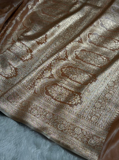 Tusser Shades Banarasi  Cross Jaal Satin Silk Saree SS11