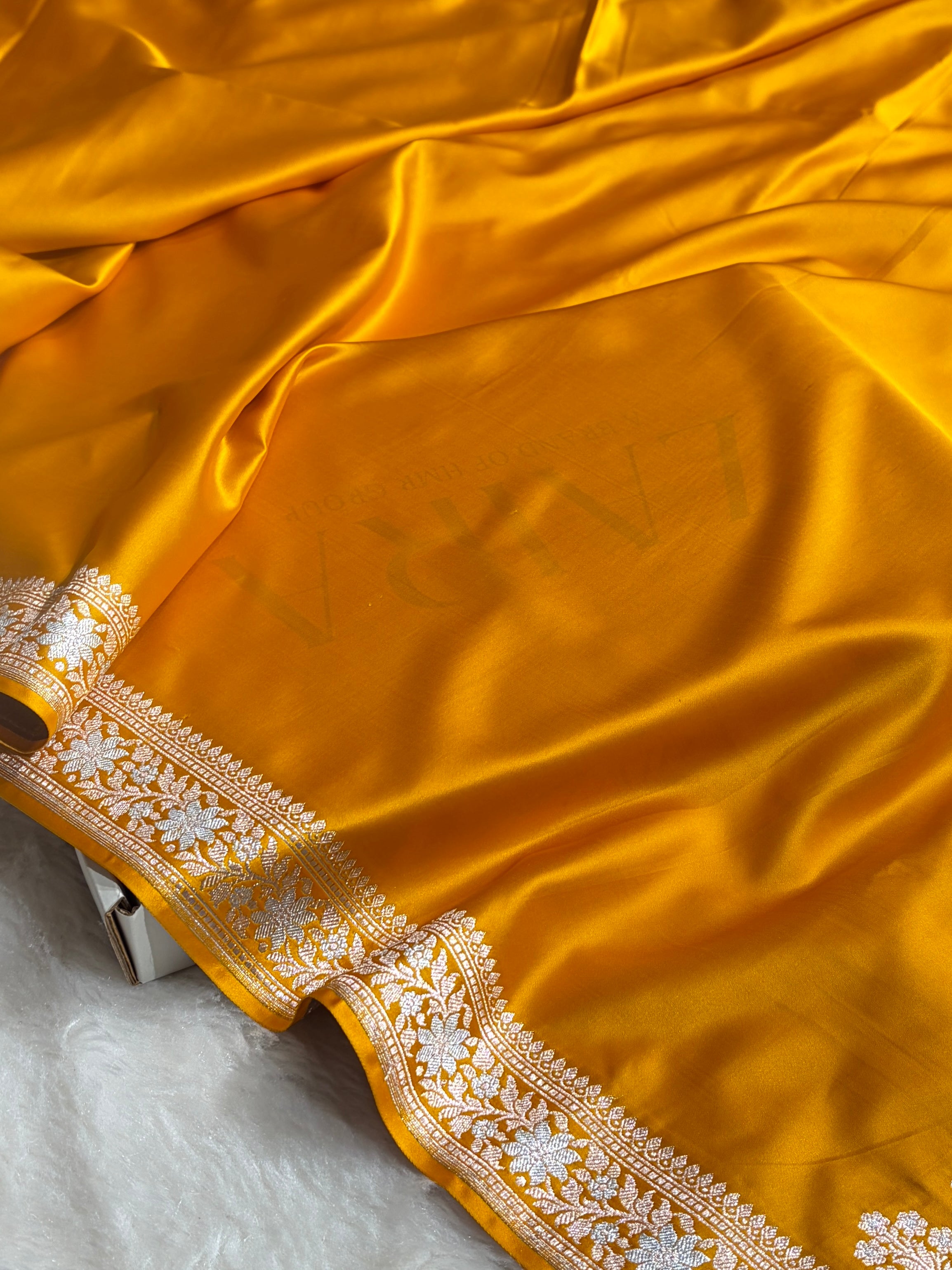 Mustard Shades Plain Banarasi With Minakari Floral Border Mashru Silk Saree MSM-123