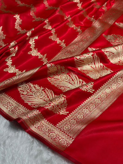 Red Shades Banarasi Satin Silk Saree with brocade blouse SS35