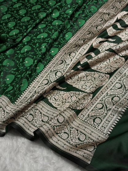 Bottle Green Shades Tanchoi Motif Mashru Silk Saree MST-11