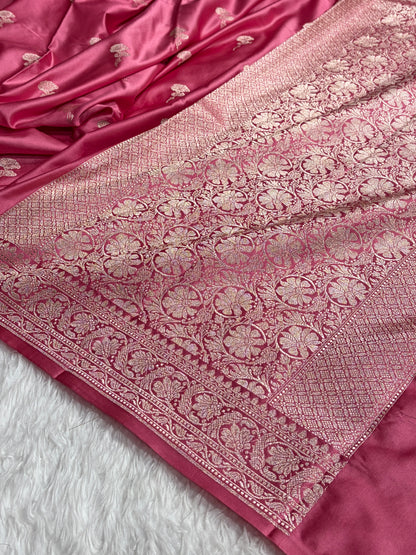 Banarasi Baby Pink Shades Boota Mashru Silk Saree MS51