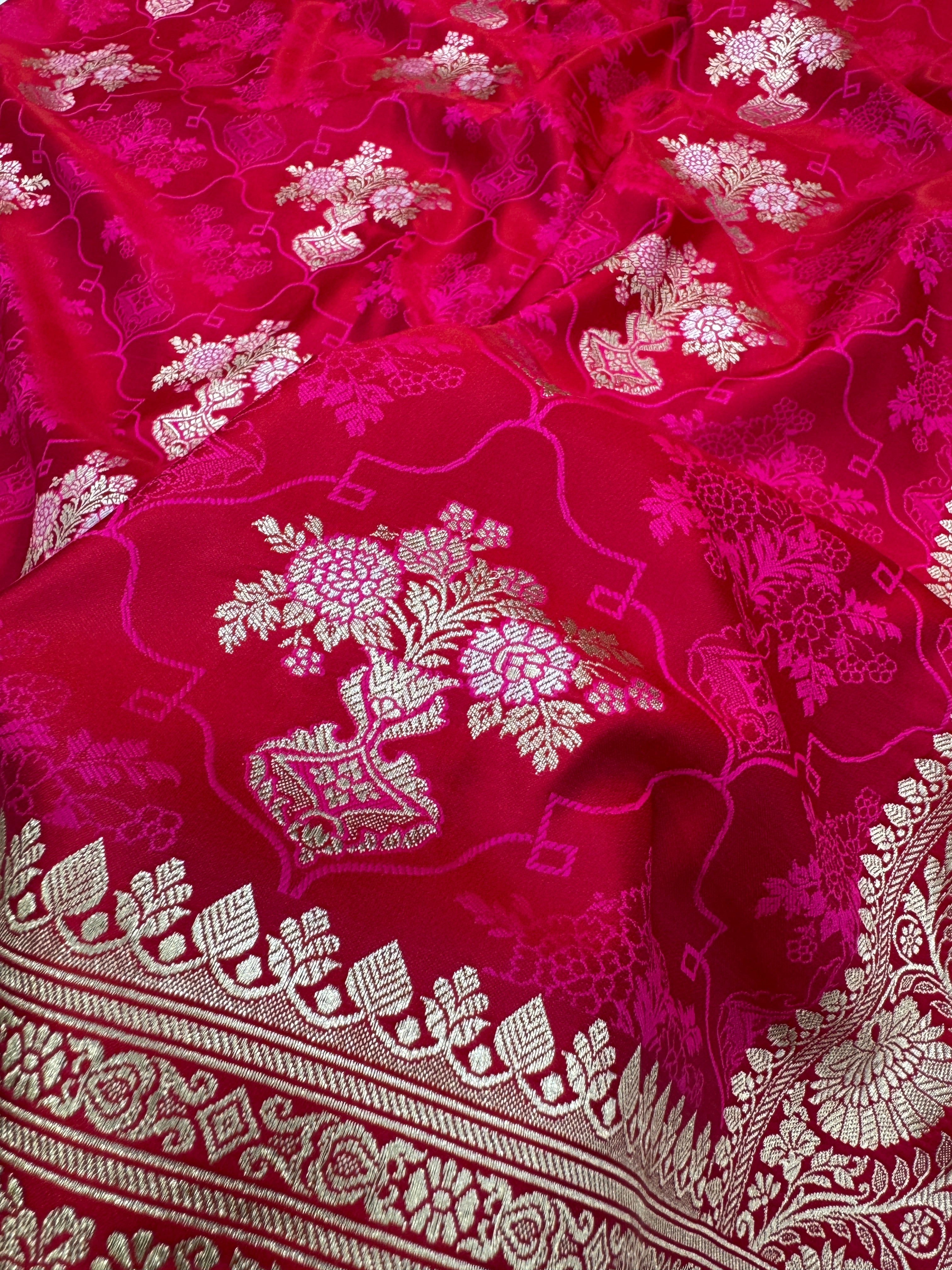 Reddish Pink Tanchoi Minakari Mashru Silk Saree