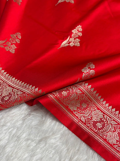Red Boota With Floral Border Mashru Silk Saree MSM-97