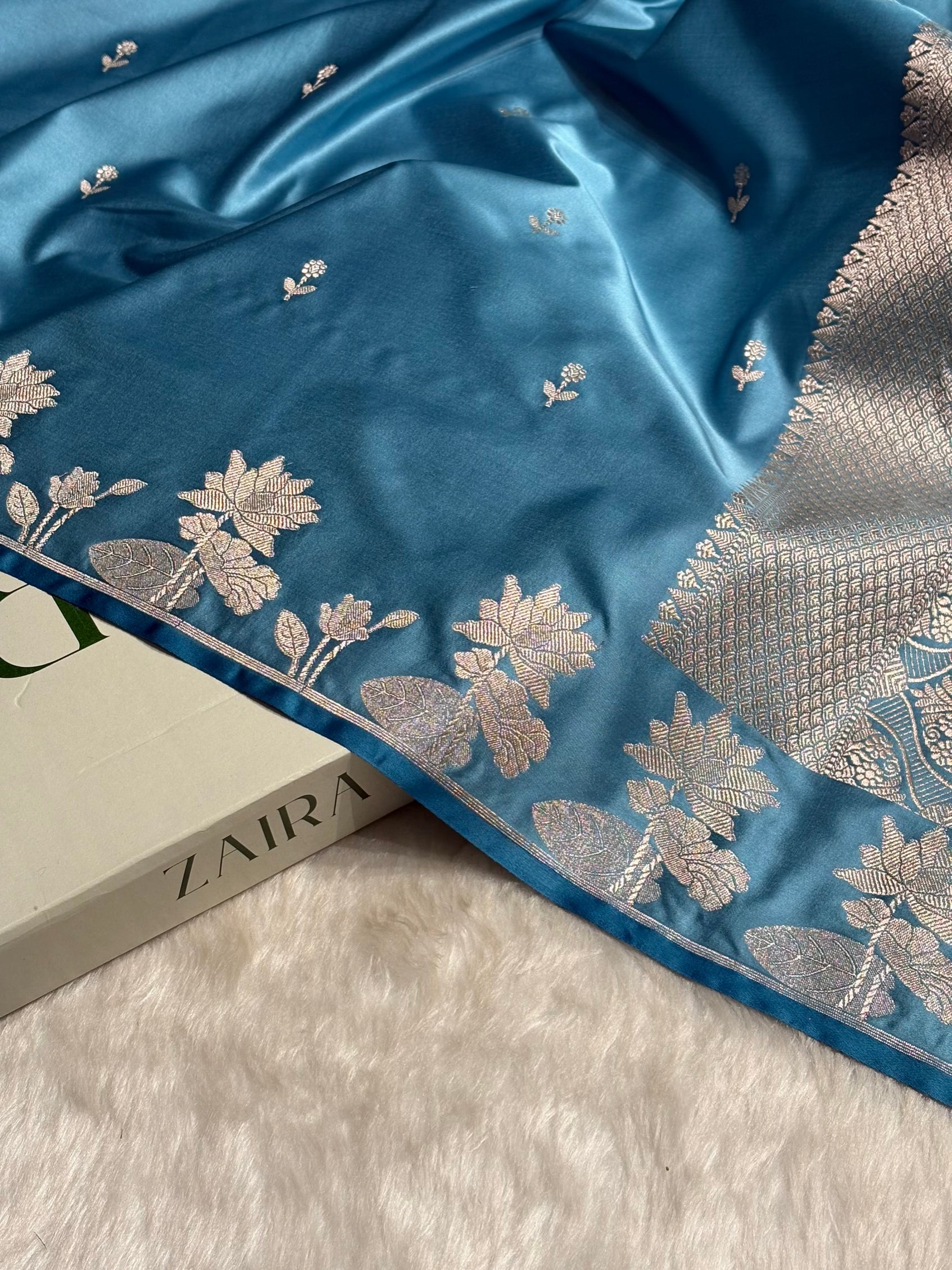 Sky Blue Booti Motif Mashru Silk Saree MS11