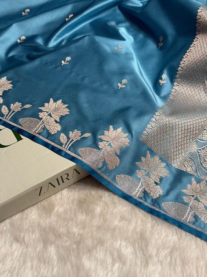 Sky Blue Booti Motif Mashru Silk Saree MS11