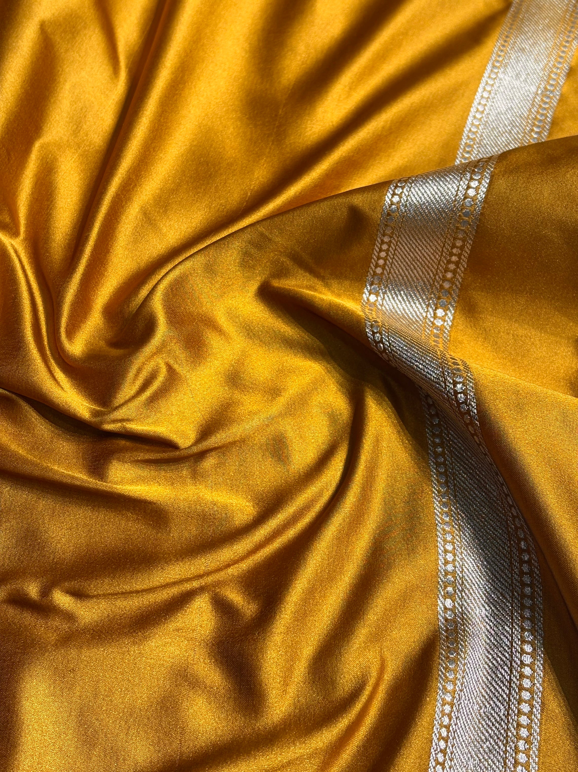 Mustard Scallop Mashru Silk Saree