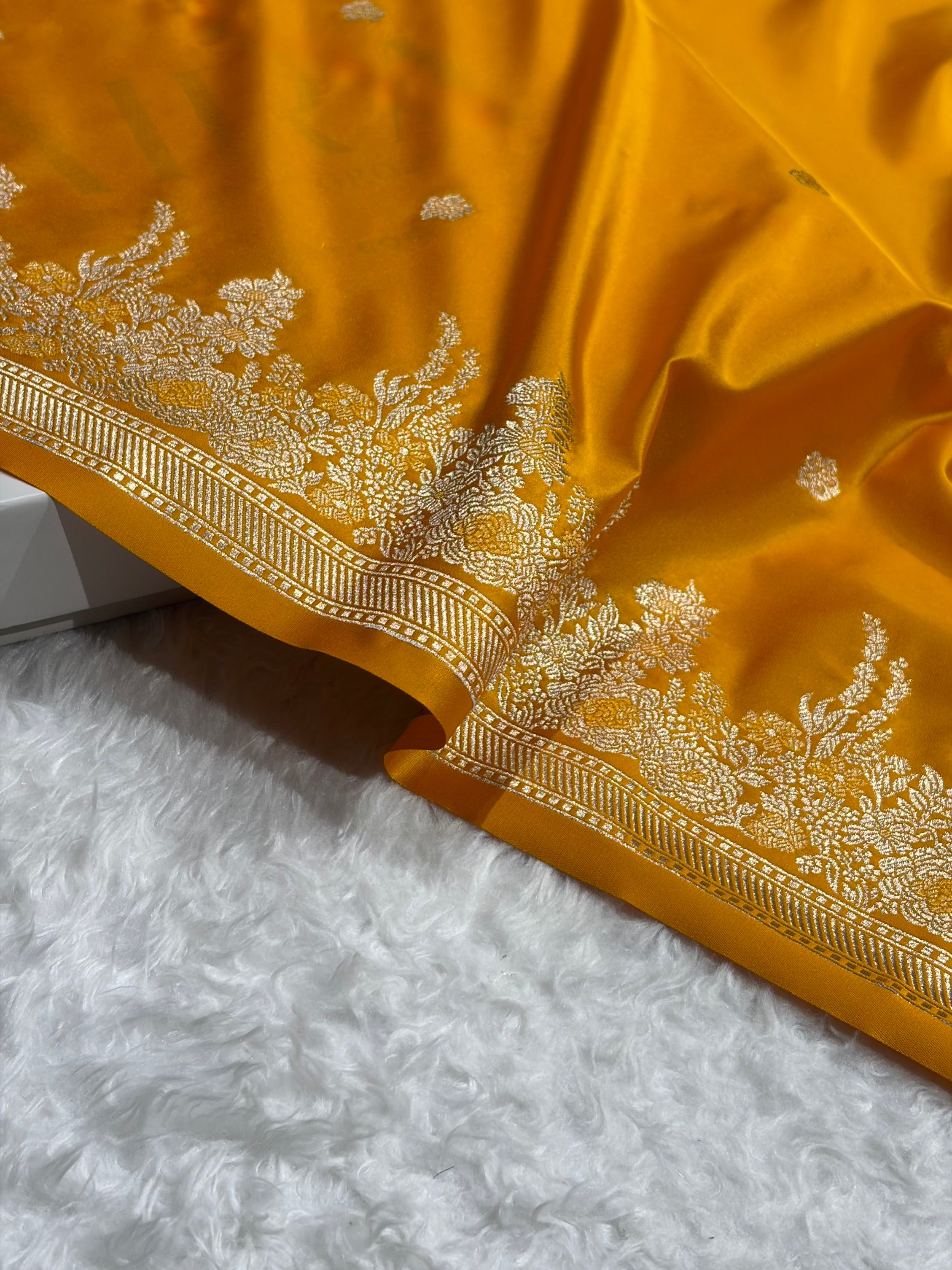Banarasi Satin Katan Saree Booti Minakari Pattern in Mustard Shades SK136