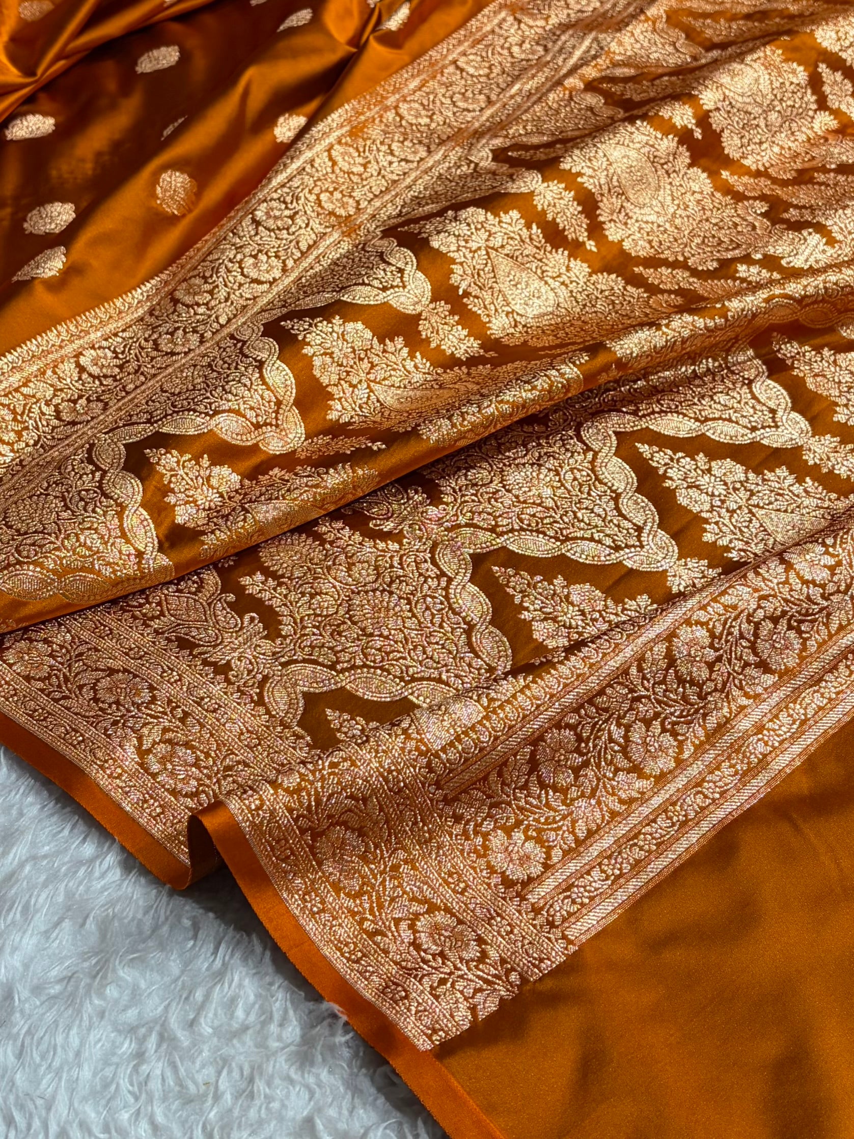 Rust Booti Pattern Satin Katan Silk Saree SK65