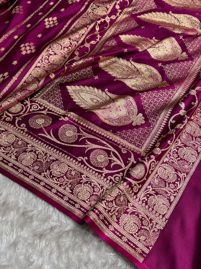 Wine Floral Boota Pattern Satin Katan Silk saree SK39