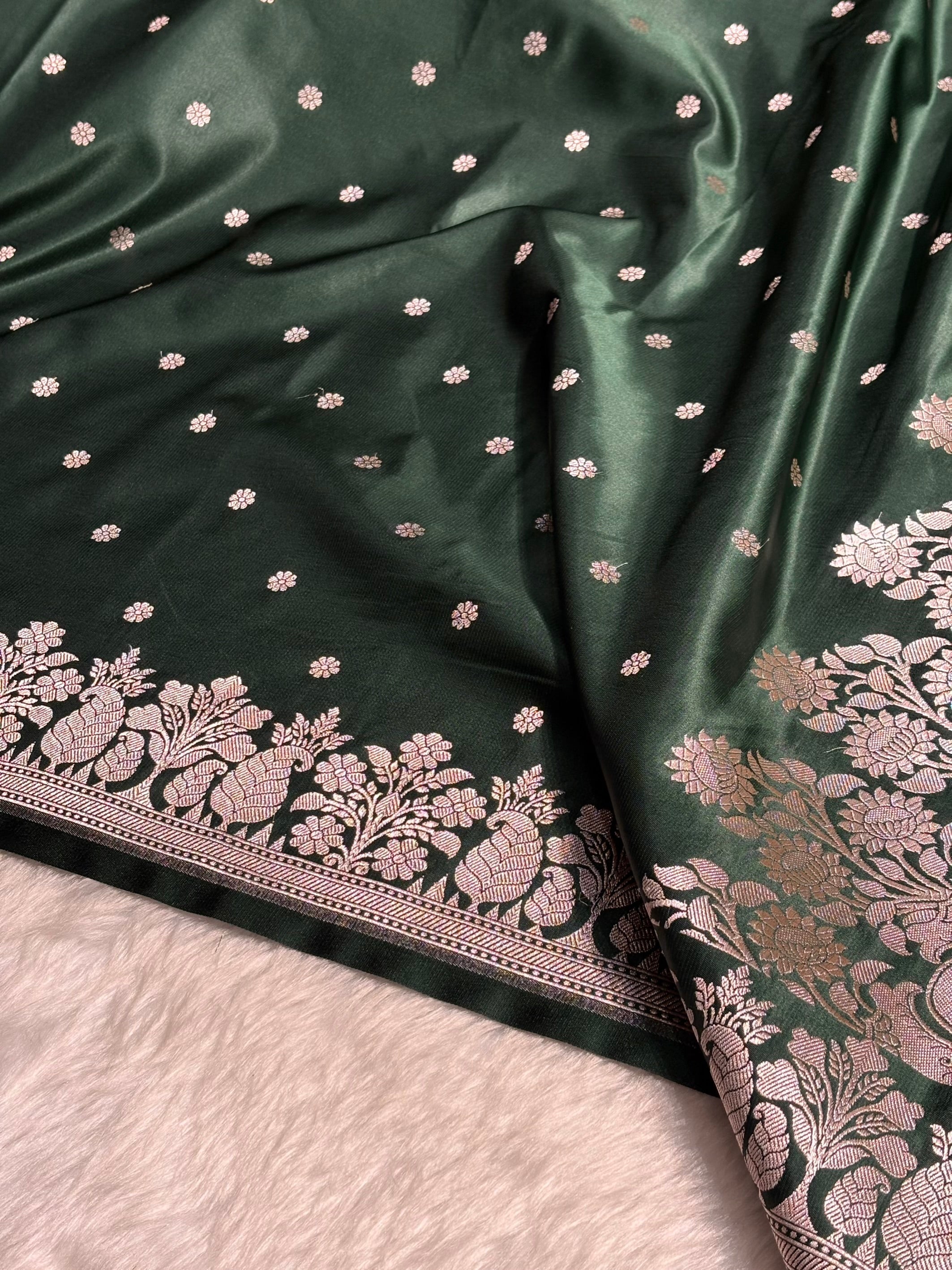 Bottle Green Shades Floral Boota With Floral Border Mashru Silk Saree MSM 79