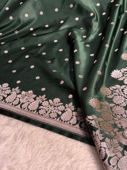 Bottle Green Shades Floral Boota With Floral Border Mashru Silk Saree MSM 79