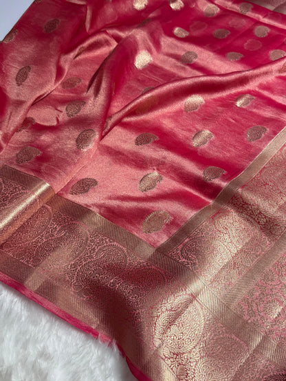 Pastel Pink Floral Shades Pure Tissue Kora Silk Saree TKC-01