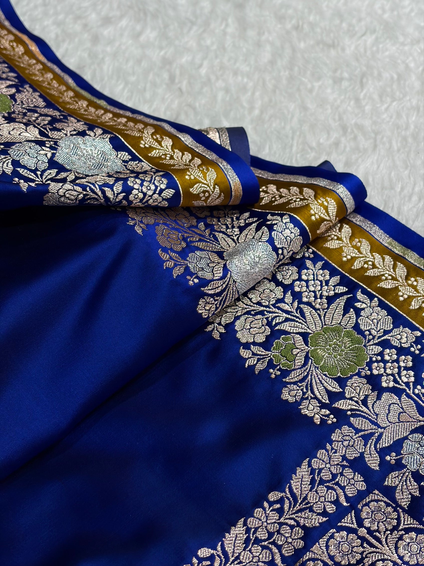 Royal Blue Banarasi Shades Floral Minakari Skirt Border Mashru Silk Saree MSM-83