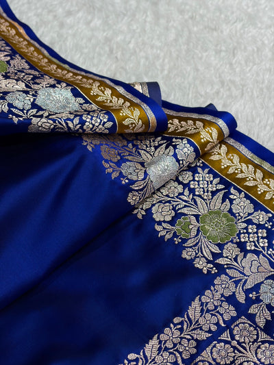 Royal Blue Banarasi Shades Floral Minakari Skirt Border Mashru Silk Saree MSM-83