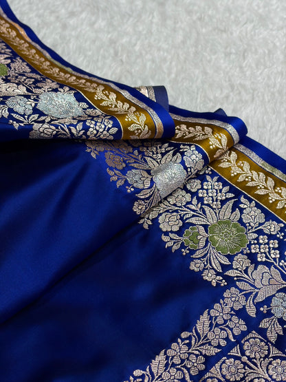 Royal Blue Banarasi Shades Floral Minakari Skirt Border Mashru Silk Saree MSM-83