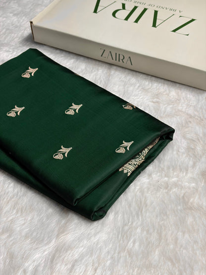 Bottle Green Boota With Floral Border Mashru Silk Saree MSM-96