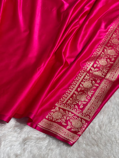 Banarasi Satin Katan Saree Floral Booti Pattern in Contrast Mustard / Rani Shades SK149