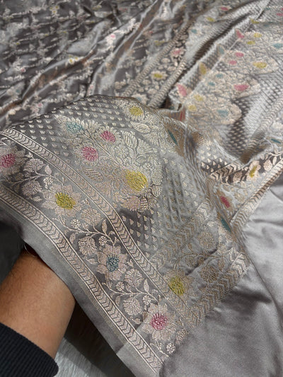 Gray Shade Minakari with Jaal Pattern Mashru Silk Saree MCS56