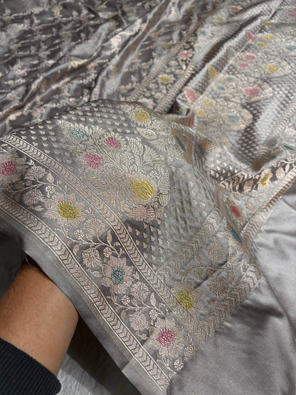 Gray Shade Minakari with Jaal Pattern Mashru Silk Saree MS56