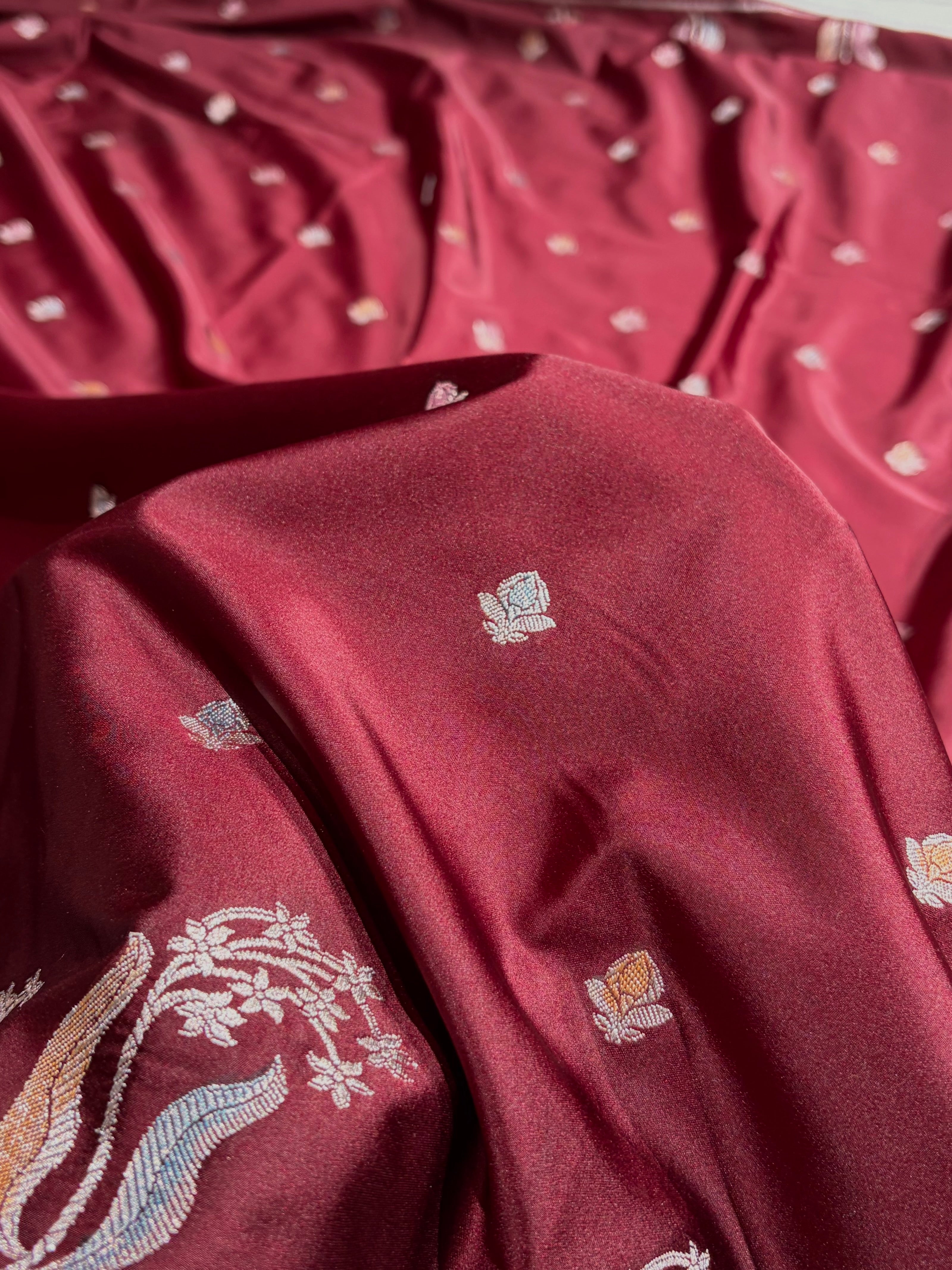 Chocolate Shade With Booti Minakari Pattern Mashru Silk Saree