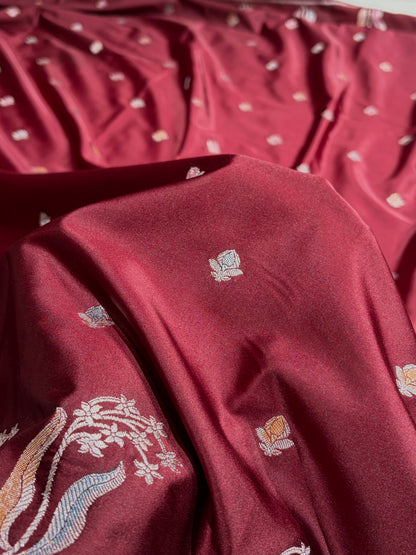 Chocolate Shade With Booti Minakari Pattern Mashru Silk Saree