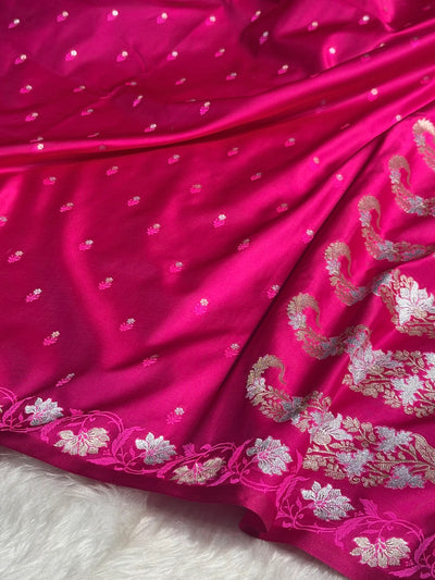 Pink Floral Boota With Floral Border Mashru Silk Saree MSM 78