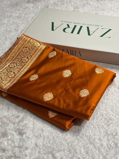 Rust Booti Pattern Satin Katan Silk Saree SK65