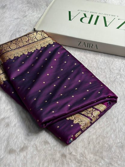 Banarasi Satin Katan Saree in Wine Shades SK91