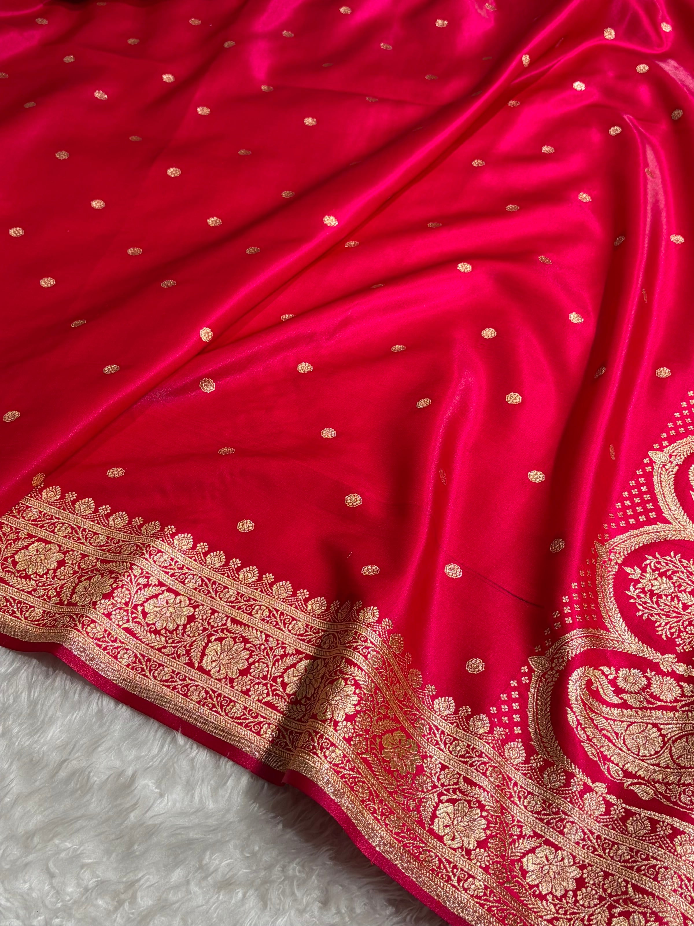 Satin Silk Saree Banarasi Booti in Cross Rani Shades SS29