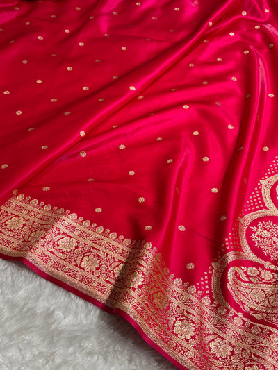 Satin Silk Saree Banarasi Booti in Cross Rani Shades SS29