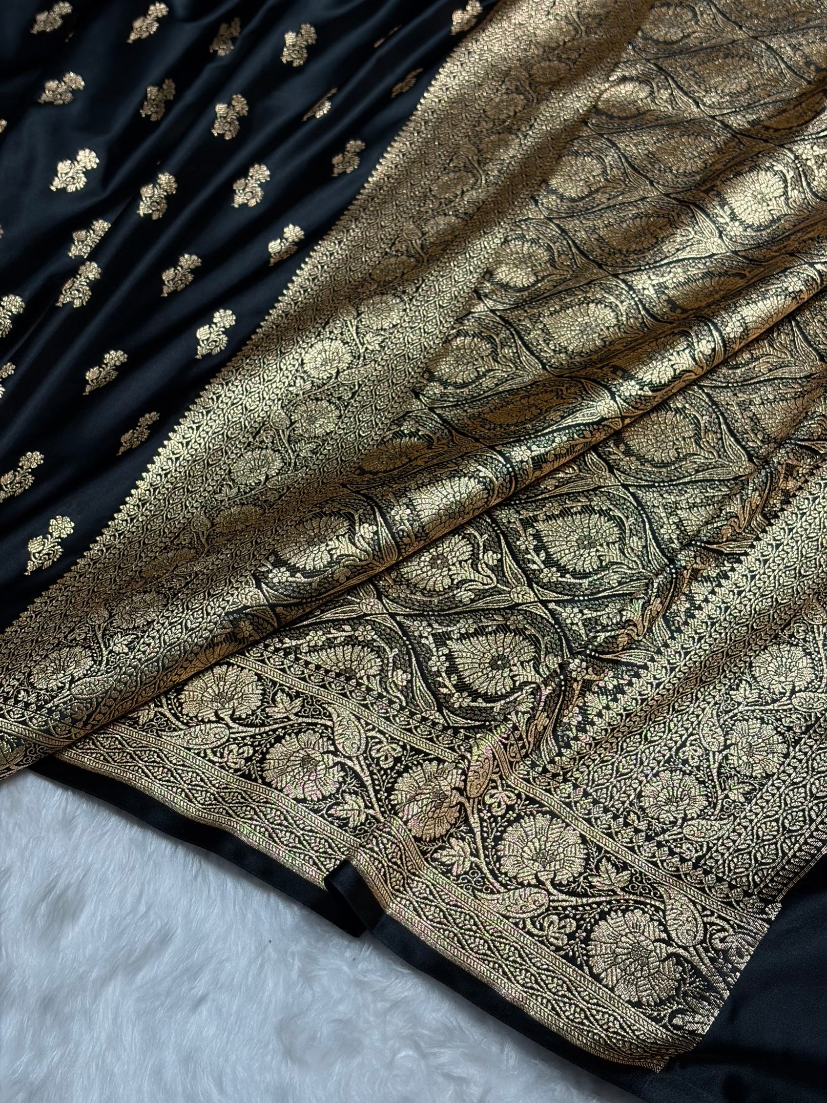 Black Unique Boota Pattern Satin Katan Silk Saree SK68