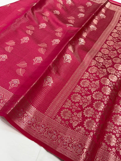 Rani Flower Booti Pure Caramel Silk Saree