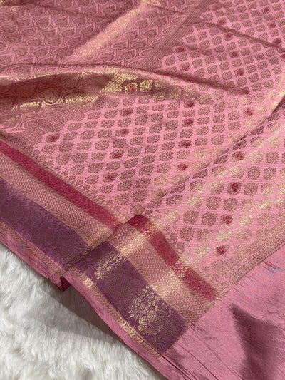 Banarasi Baby Pink Shade Flower Minakari Brocade Pure Caramel Mango Silk Saree CS-21