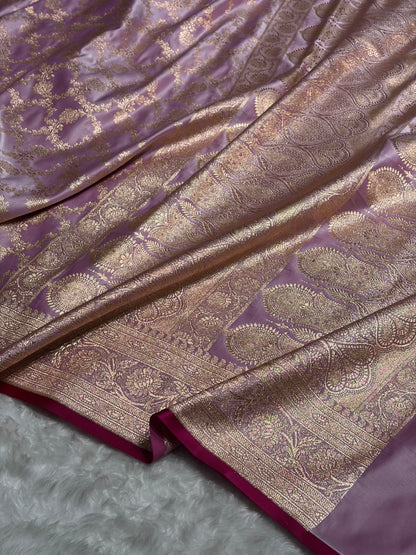 Lavender Jaal Pattern Satin Katan Silk Saree SK25