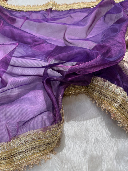 Semi Pure Tissue Silk Saree with Gotta Patti in Purple Shades TGP03