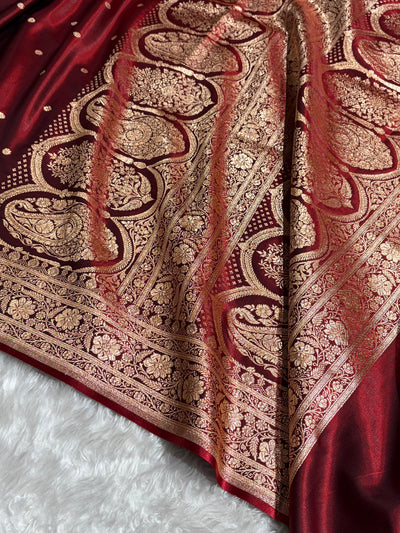 Satin Silk Saree Banarasi Booti in Maroon Shades SS29