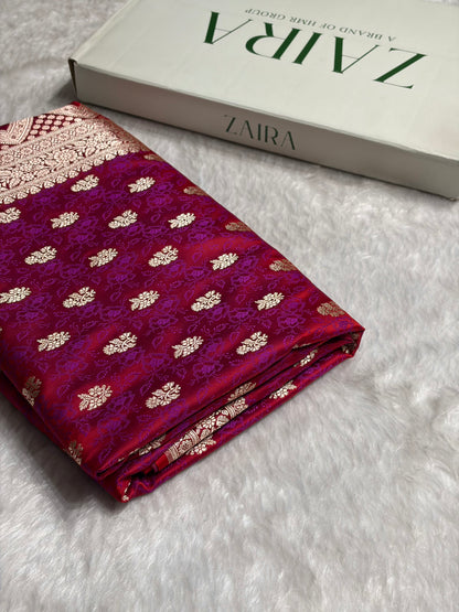 Reddish Magenta Shades Tanchoi Motif Mashru Silk Saree MST-10