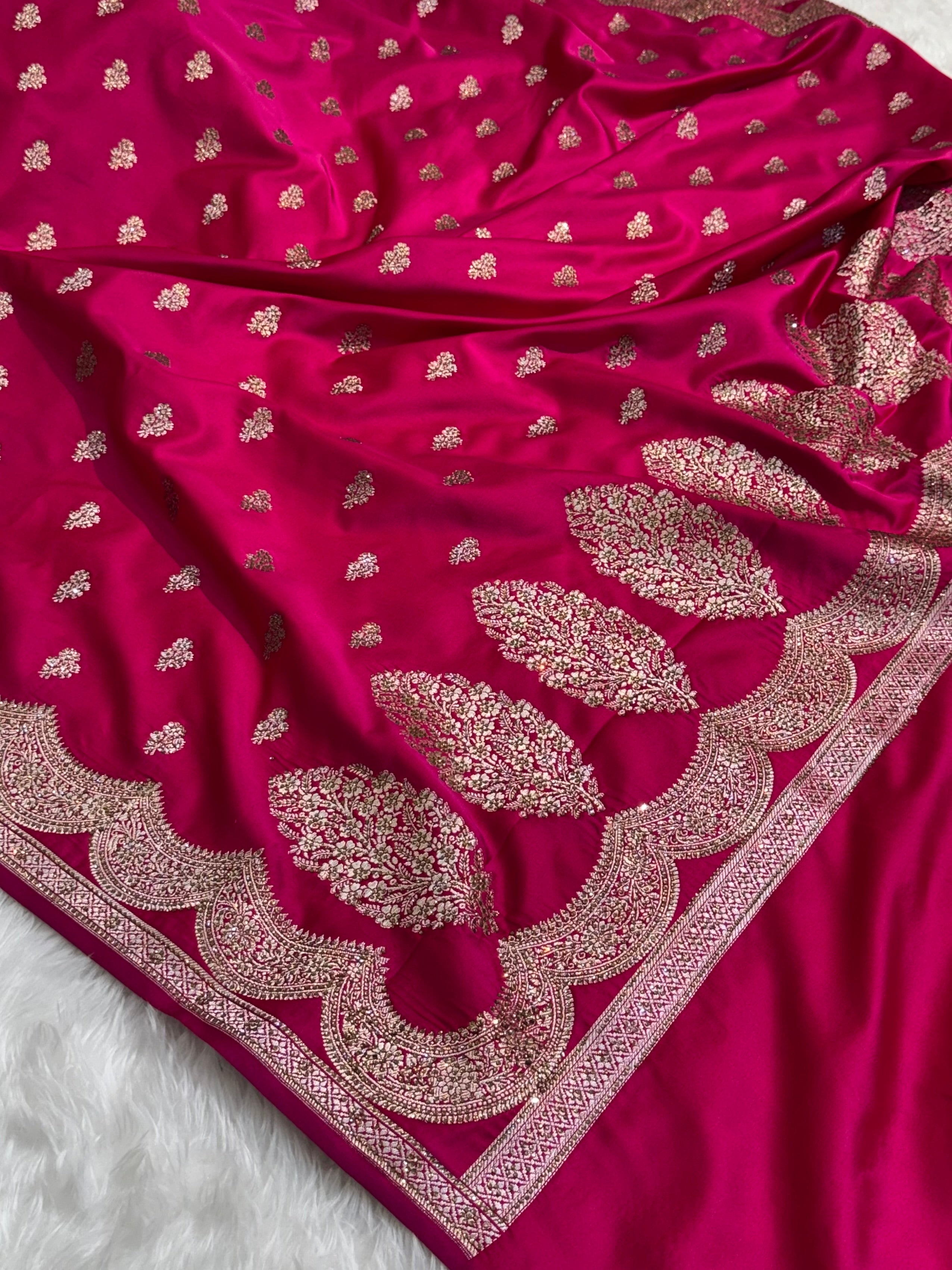 Pink Scallop Mashru Silk with Swarovski work