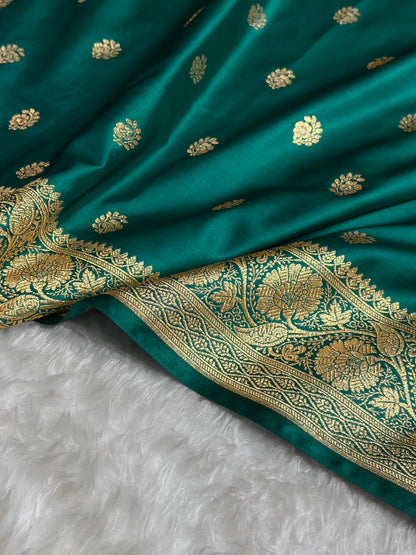 Banarasi Rama Shades Floral Boota Pattern Satin Katan Silk Saree SK72