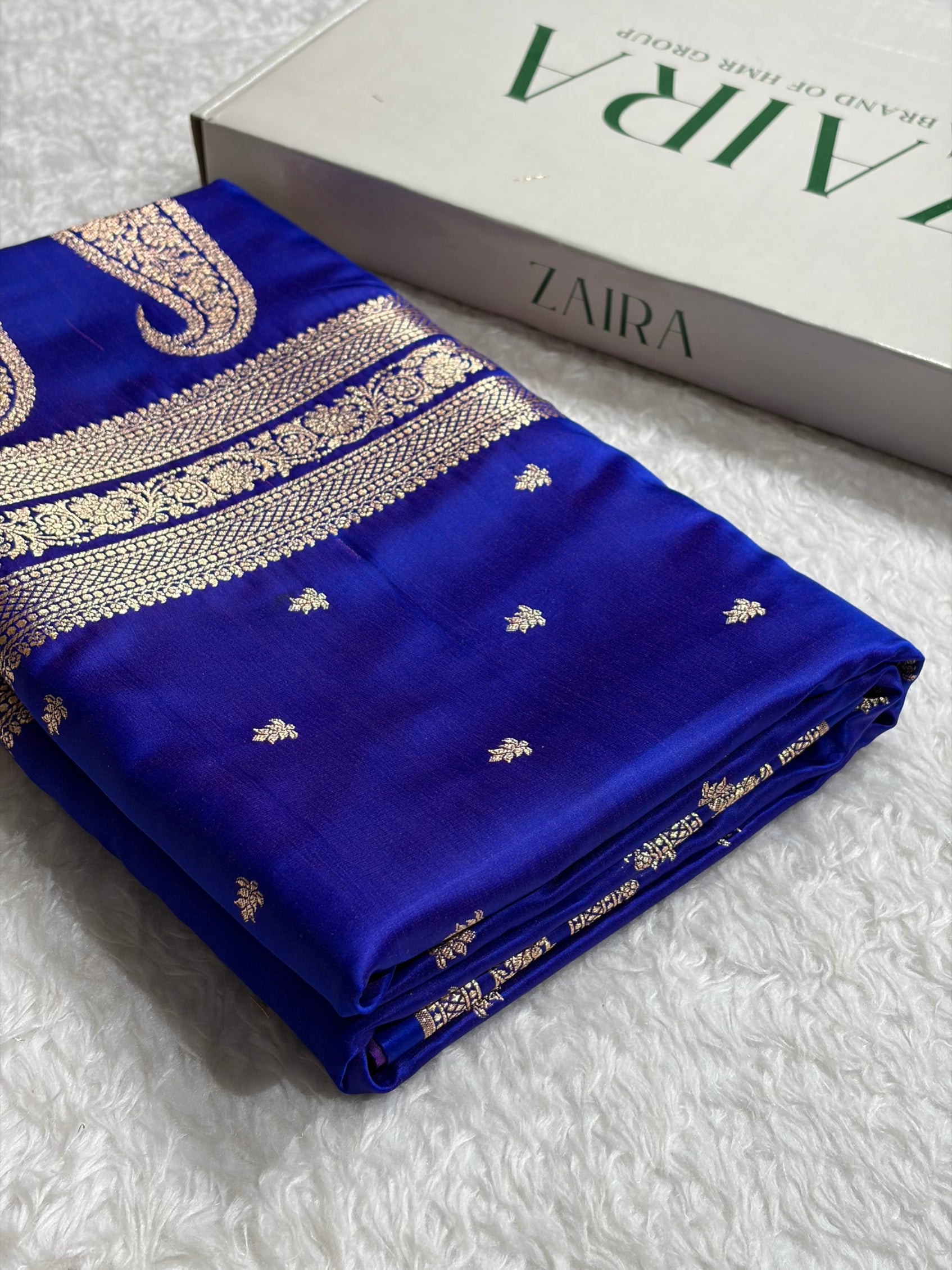 Banarasi Satin Katan Saree With Jaal Pattern in Royal Blue Shades SK125